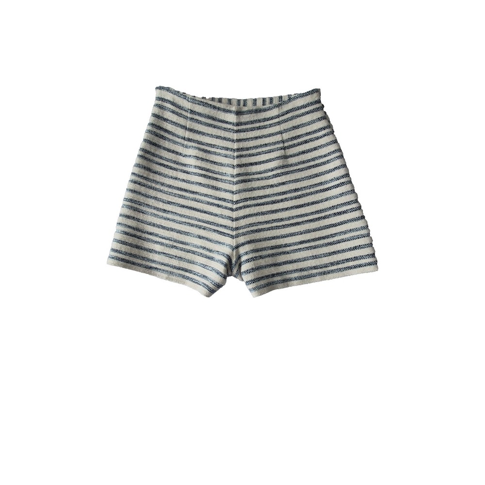 Zara Knit Skort Womens XS White Blue Striped Textured Wrap Shorts Skirt - Picture 2 of 7